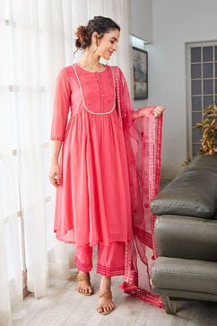 Pink Polyester Blend Straight Suit Set image number 5
