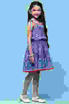 Blue Mosaic Printed Cotton Shoulder Tie Up Dress image number 4