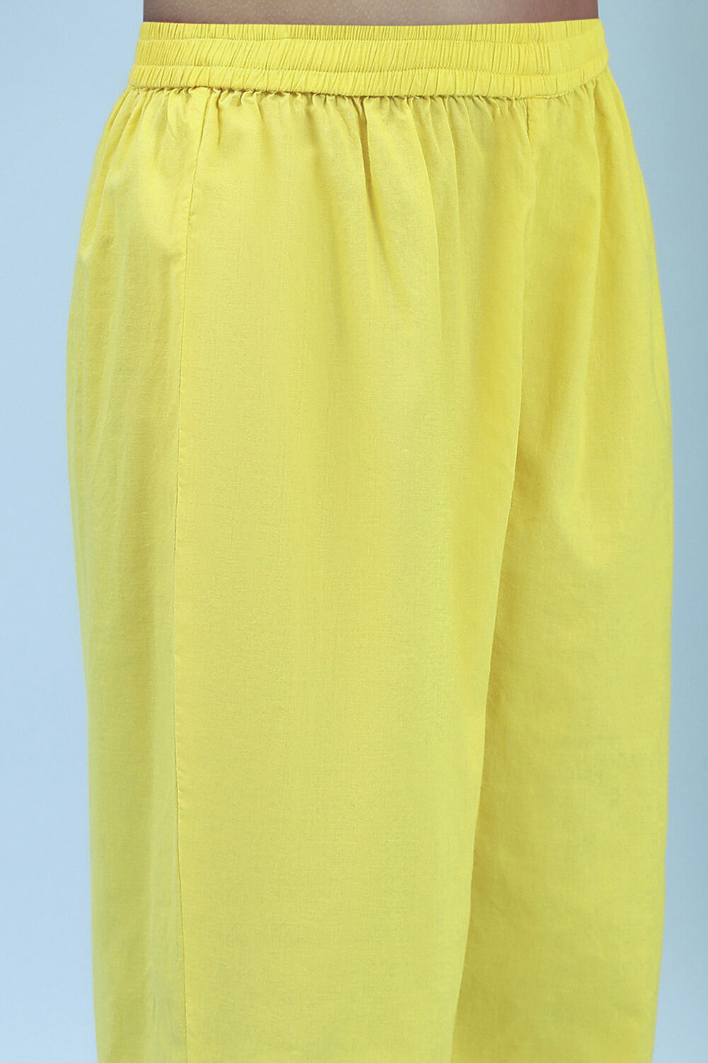 Yellow Cotton Embroidered Gathered Suit Set image number 2