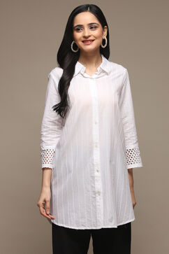 White Cotton Embroidered Shirt image number 5