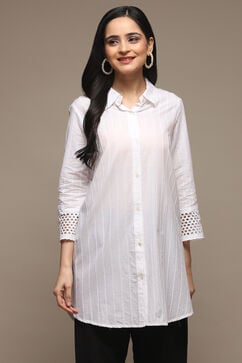 White Cotton Embroidred Shirt image number 5