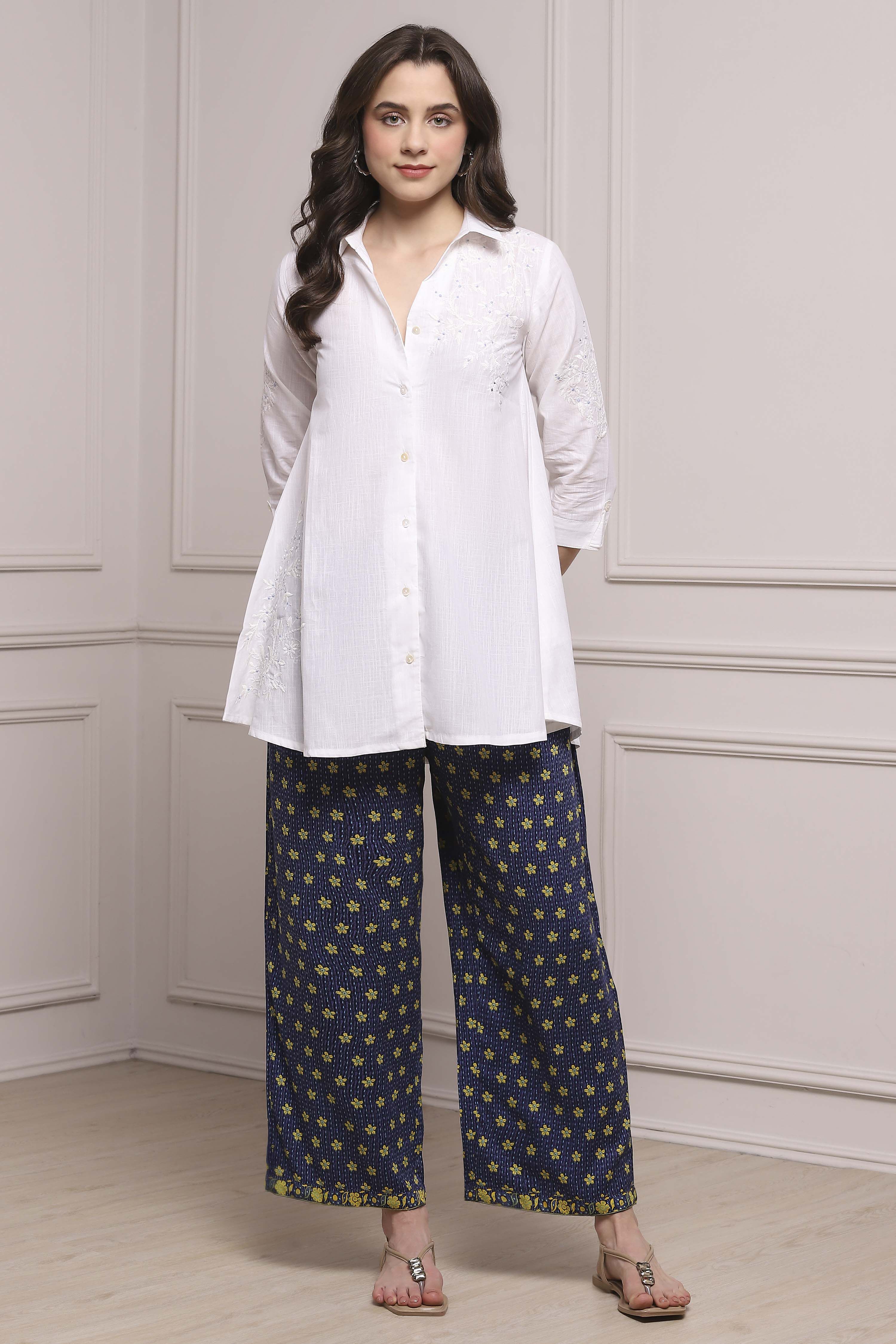 Navy Rayon Straight Palazzo image number 0