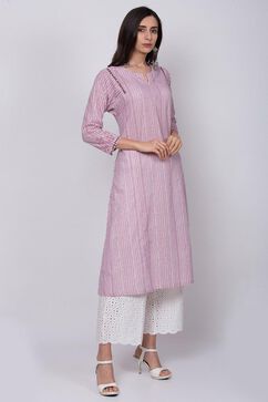 Pink and White Cotton A-Line Suit Set image number 3
