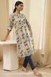 Beige Printed A-Line Kurta image number 0