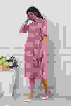 Pink Cotton Ikat Printed Flared Dress image number 2