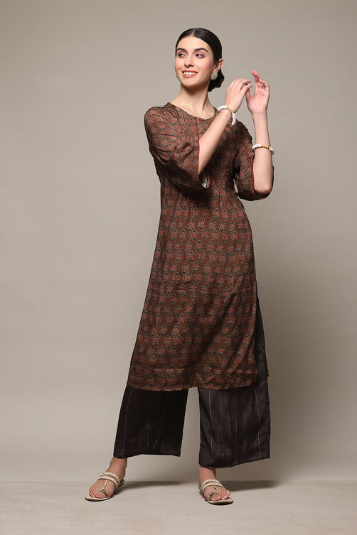 Brown Art Silk Straight Kurta Palazzo Suit Set image number 0