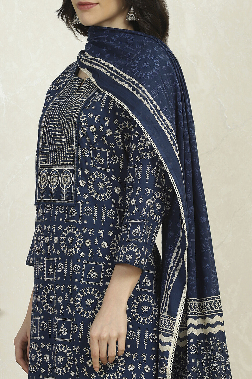 Red Cotton Printed Embroidered Unstitched Suit Set image number 2