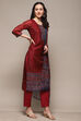 Red Chanderi Unstitched Suit Set image number 7