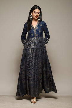 Navy LIVA Straight Printed Dress image number 5