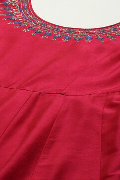 Magenta Poly Brocade Anarkali Yarndyed Kurta Churidar Suit Set image number 1