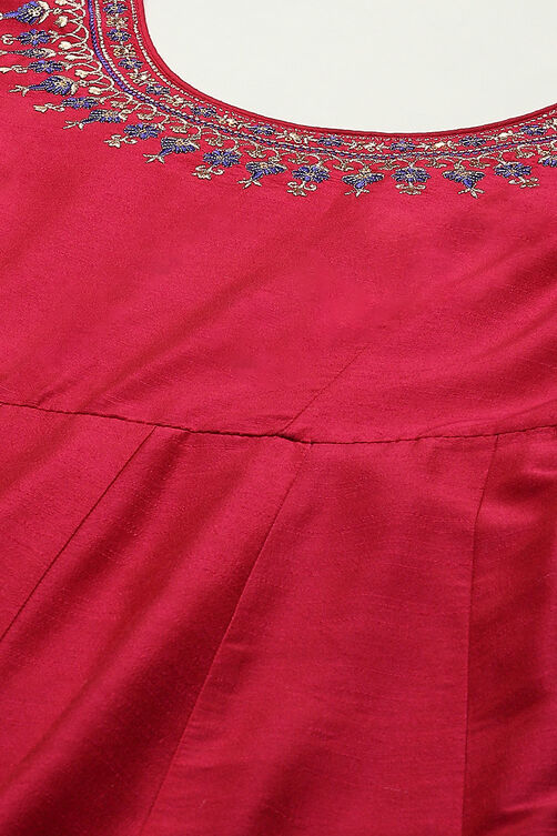 Magenta Poly Brocade Anarkali Yarndyed Kurta Churidar Suit Set image number 1