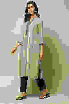 Beige & Black LIVA Straight Printed Kurta image number 5