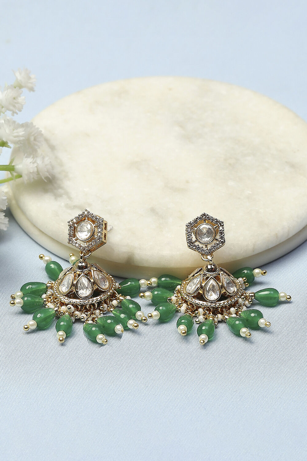 Green Kundan Festive Jhumka image number 0