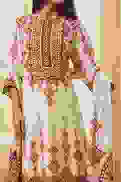 Ecru Printed Straight Suit Set image number 1