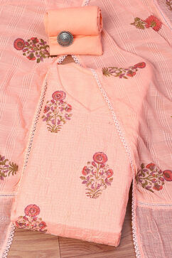 Peach Cotton Blend Unstitched Suit Set image number 0