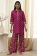 Plum Red Cotton Printed Kurta Set image number 6