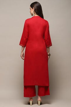 Deep Red Cambric Relaxed Kurta Palazzo Suit Set image number 5