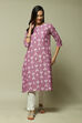 Off-White & Purple Cotton IKAT Flared Yarndyed Kurta image number 0