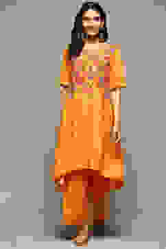 Orange Rayon Asymmetric Kurta Palazzo Suit Set image number 6