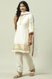 Off White Cotton Viscose Straight Kurta Narrow Palazzo Suit Set image number 0