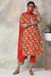 Saffron Cotton Straight Kurta Palazzo Suit Set image number 7