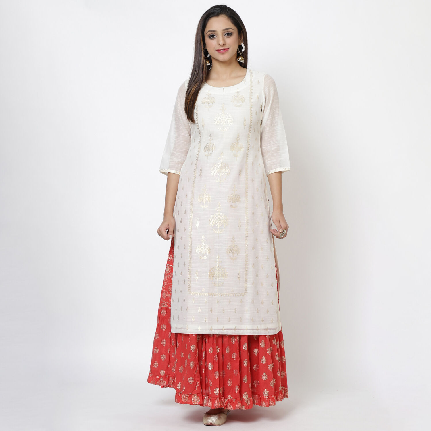 Red Art Silk Printed Kurti image number 0
