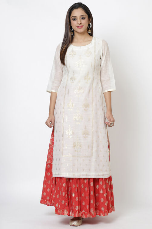 Off White Art Silk Straight Kurta image number 0