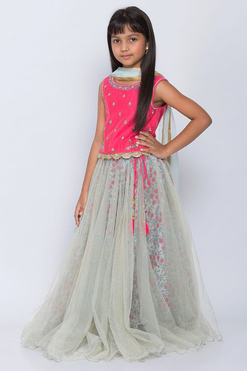 Hot Pink Art Silk Straight Lehenga Set image number 3