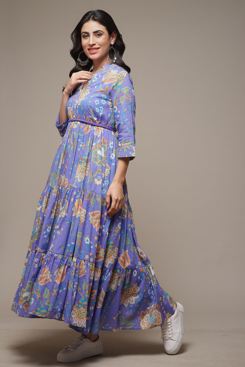 Lilac Cotton Tiered Printed Dress image number 3