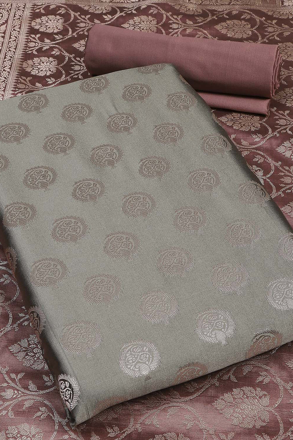 Grey Art Silk Unstitched Suit Set image number 1