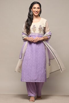 Lavender Cotton Blend Unstitched Suit set image number 8