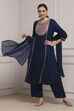 Blue Viscose Rayon Dyed Straight Suit Set image number 0