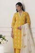 Yellow Cotton Straight Suit Set image number 7