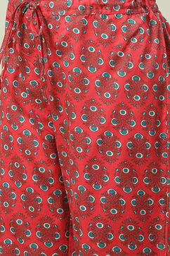 Coral Cotton Kalidar Kurta Narrow Palazzo Suit Set image number 2