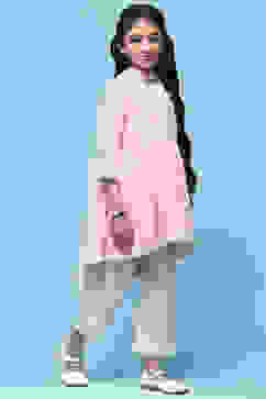 Pink Schiffli Cotton Flared Kurta With Palazzo & Net Dupatta image number 6