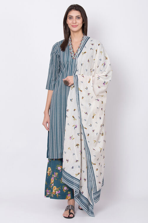 Blue Cotton Straight Kurta Flared Palazzo Suit Set image number 0