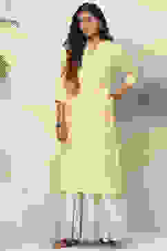 Yellow Straight Nylon Viscose Kurta image number 2