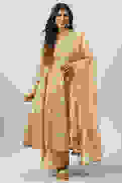 Peach Art Silk Flared Kurta Palazzo Suit Set image number 0