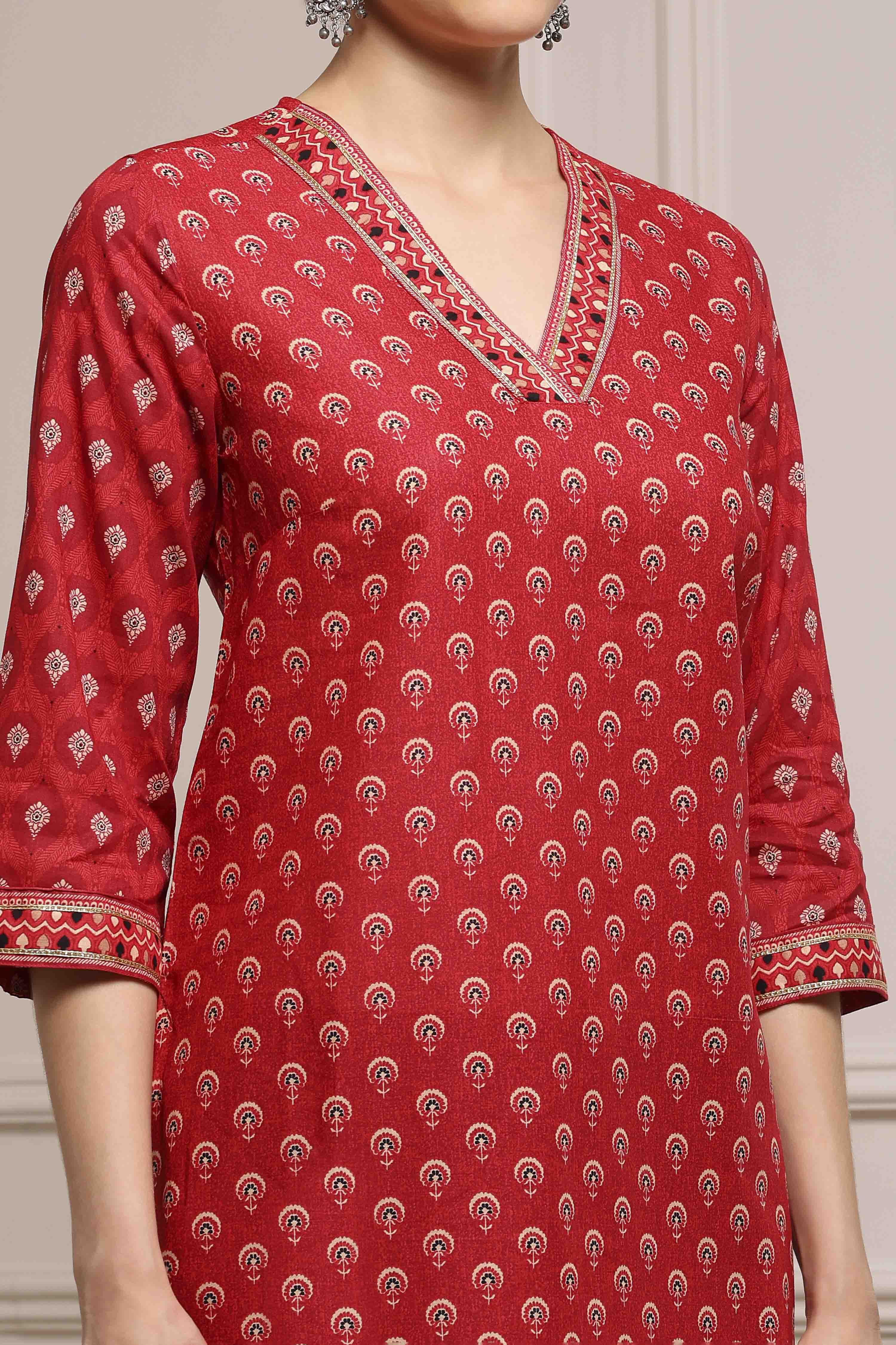 Purple Cotton Straight Printed Kurta image number 1