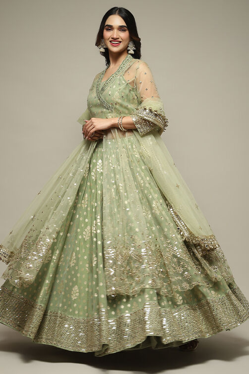 Mint Green Nylon Embroidered Lehenga Set image number 0