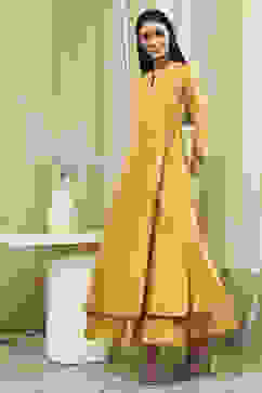 Lime Yellow Cotton Layered Anarkali Dress image number 2