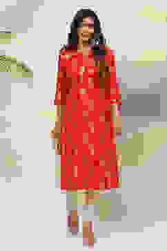 Red Straight Viscose Kurta image number 4