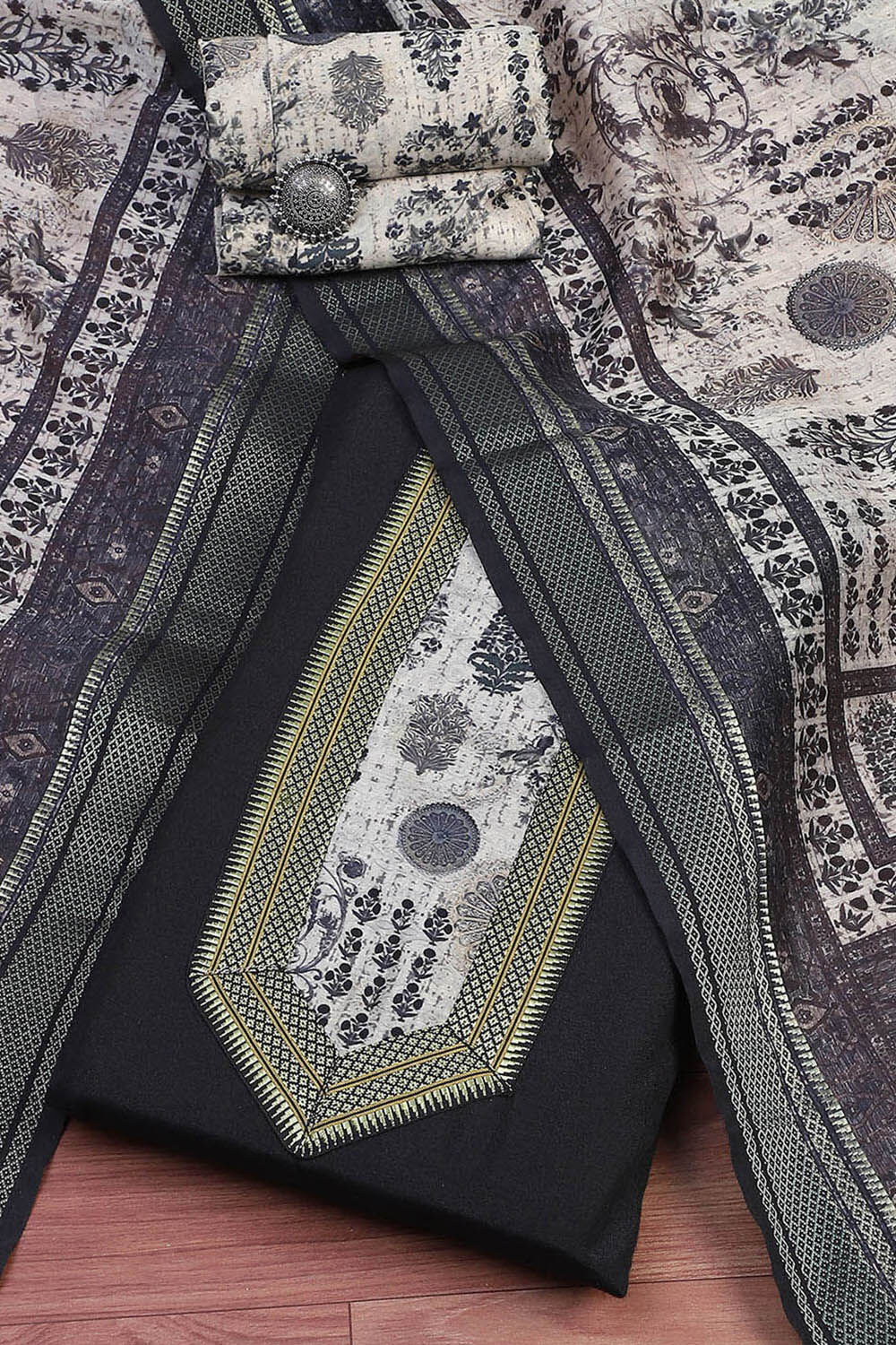 Turquoise Cotton Printed Unstitched Kurta Set image number 0