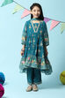 Teal Polyester Flared Printed Kurta Palazzo Suit Set image number 7