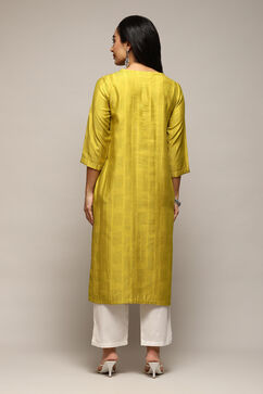 Neon Green Poly Viscose Straight Yarndyed Kurta image number 4