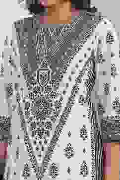 Off-White Cotton Printed Straight Suit Set image number 1