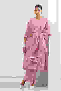 Pink Schiffli Embroidery Straight Suit Set image number 0