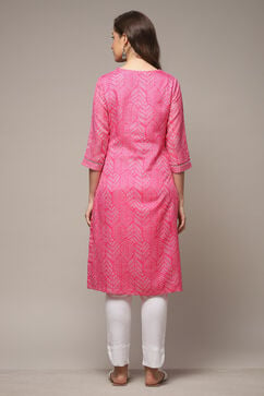 Pink Cotton Blend Straight Printed Kurta image number 2