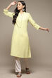 Green Cotton Blend Straight Yarndyed Kurta