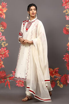 Rohit Bal Off White Cotton Blend Straight Kurta Suit Set image number 5